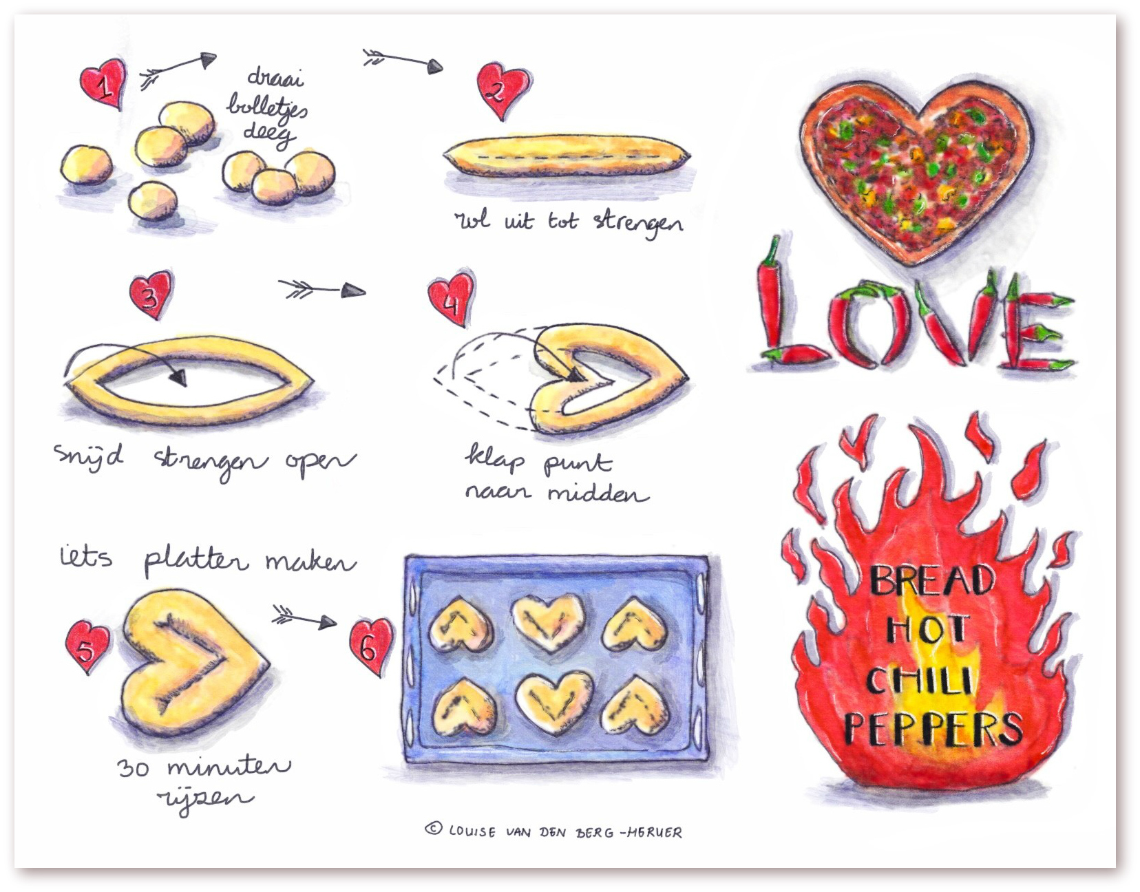 Illustratie Valentijns broodjes