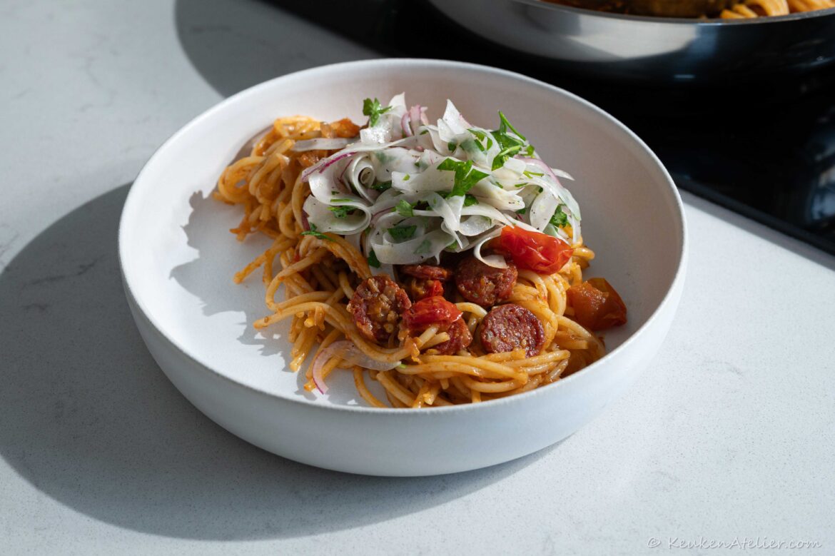 Pasta met venkel en chorizo